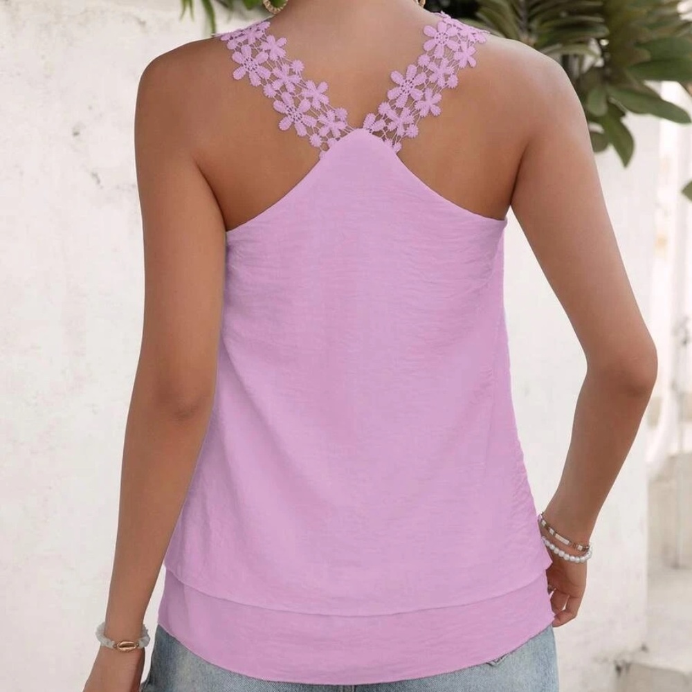 Boho Floral Lace Racerback Tank Top - Picture 10 of 11